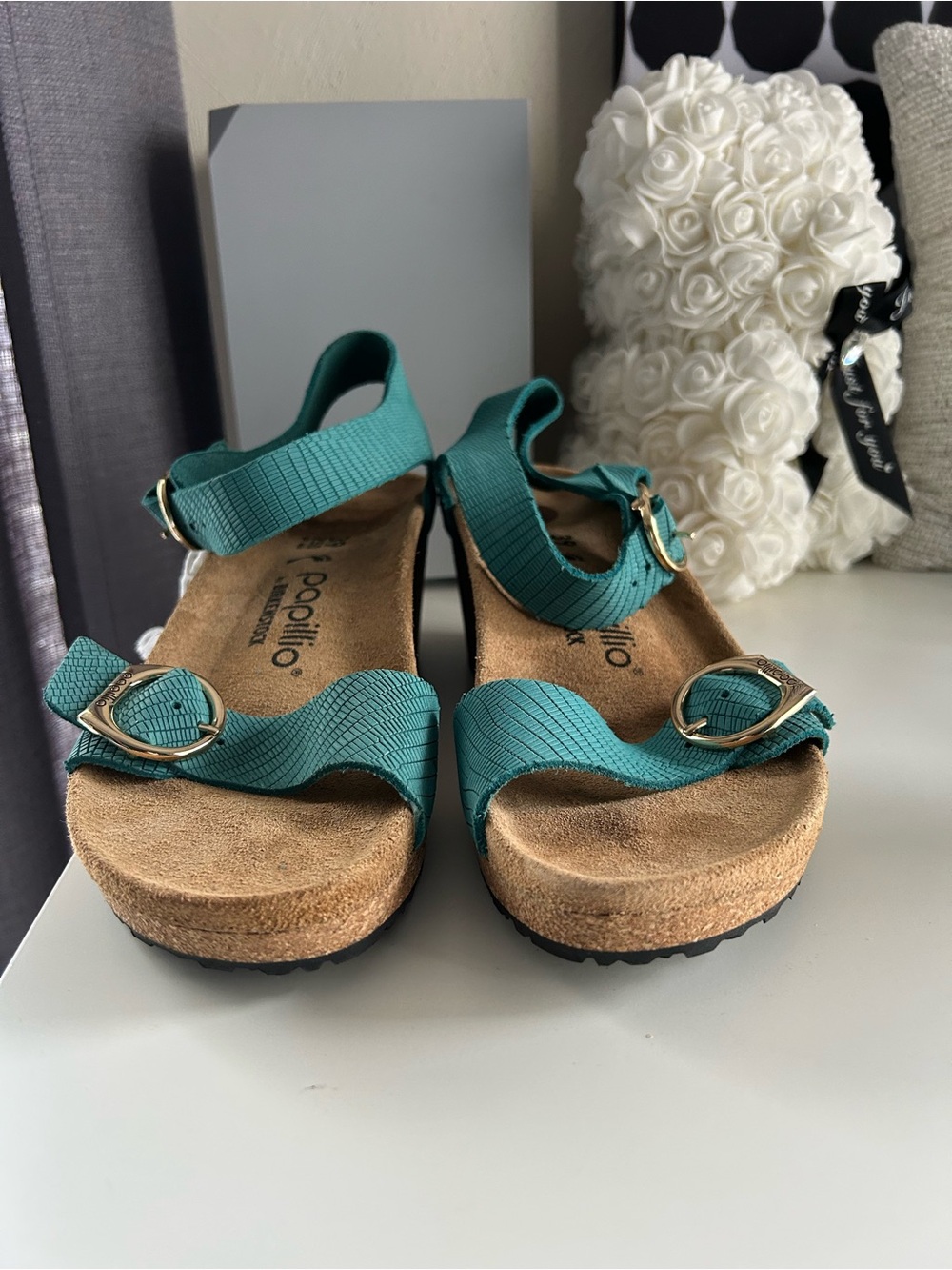 Birkenstock Papillio Teal Women’s Open-Toe Cork Sandals with Adjustable Straps